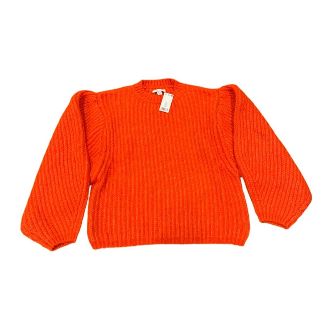 Topshop Knit Volume Sleeve Fluffy Sweater - Orange Size 0-2